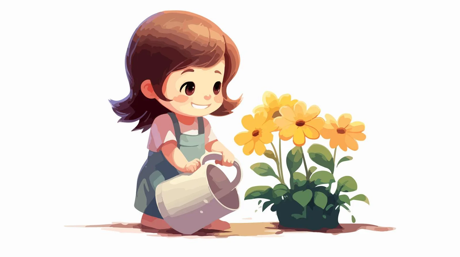 Adorable Kid Watering Cartoon Flower — free download from Dotvec