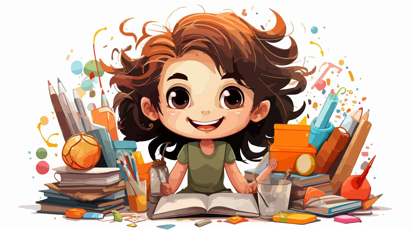 Cheerful Kid and Cluttered Desk Cartoon — free download from Dotvec