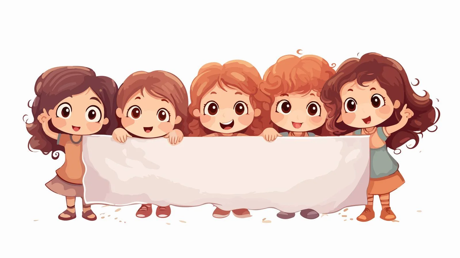 Adorable Kids with Blank Banner Cartoon — free download from Dotvec