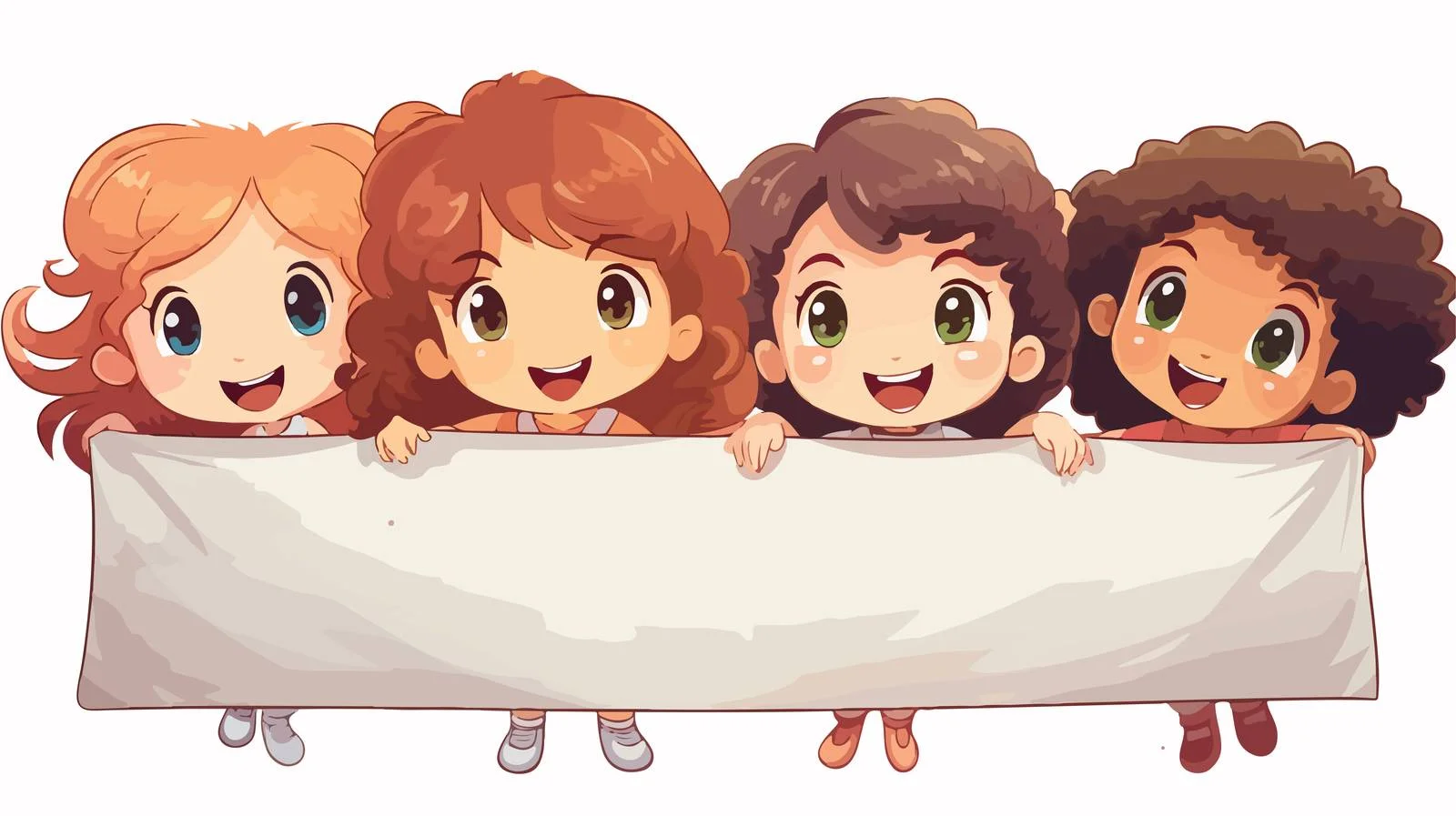 Cheerful Kid Girls Holding Blank Banner — free download from Dotvec