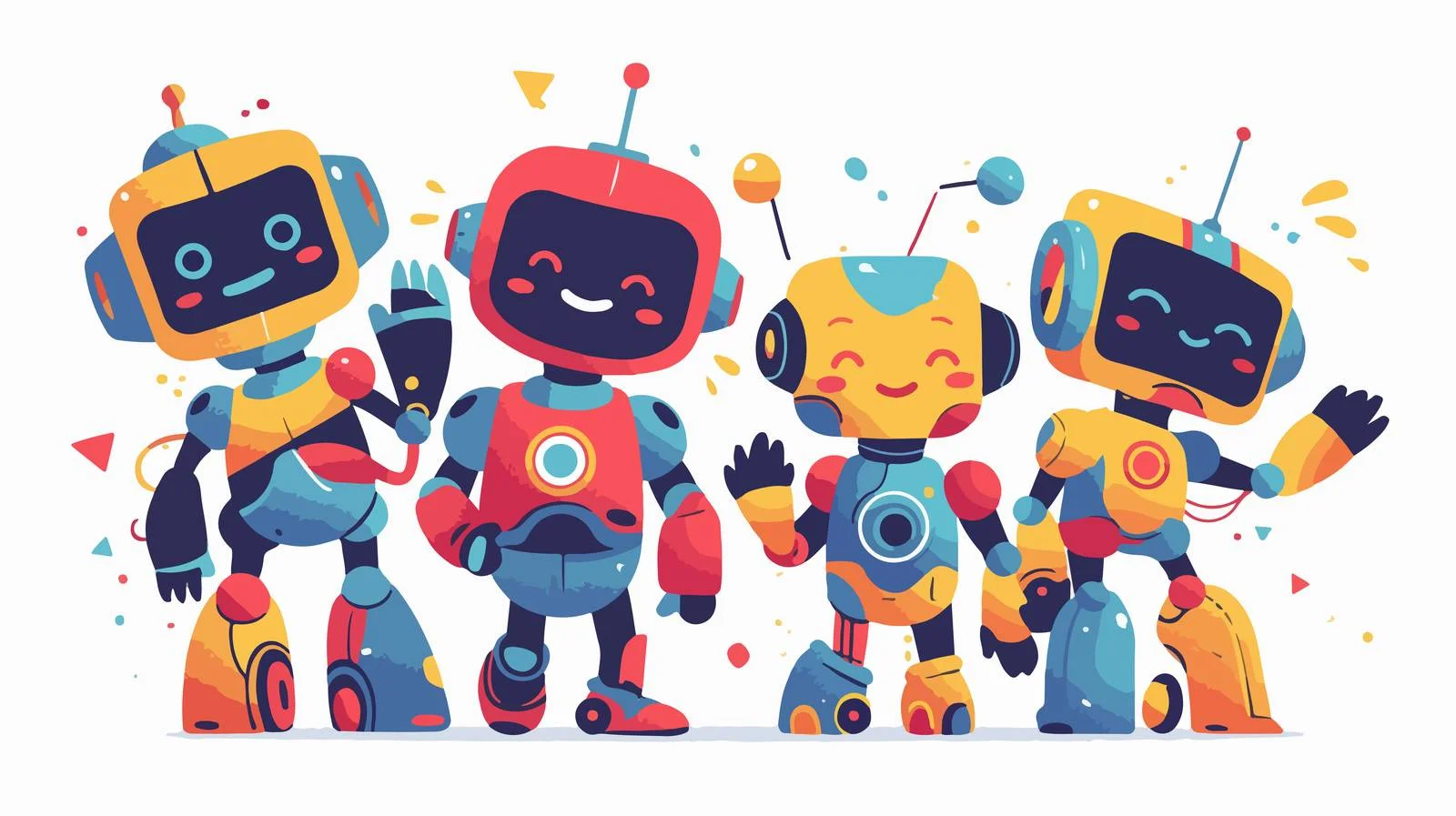 Cheerful Cartoon Robots Greet with Laughter — free download from Dotvec