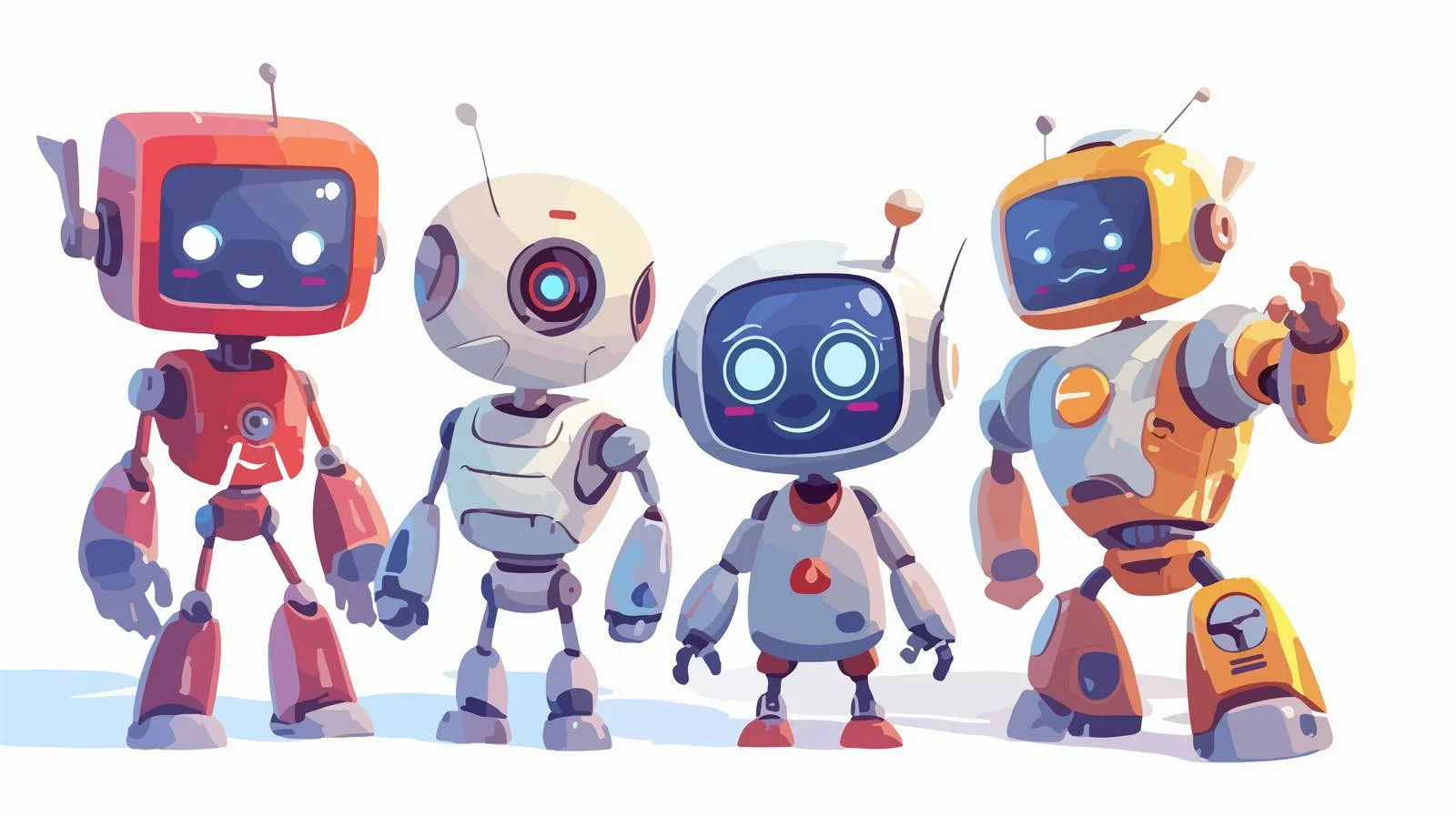 Cheerful Cartoon Robots Greet with Happiness — free download from Dotvec