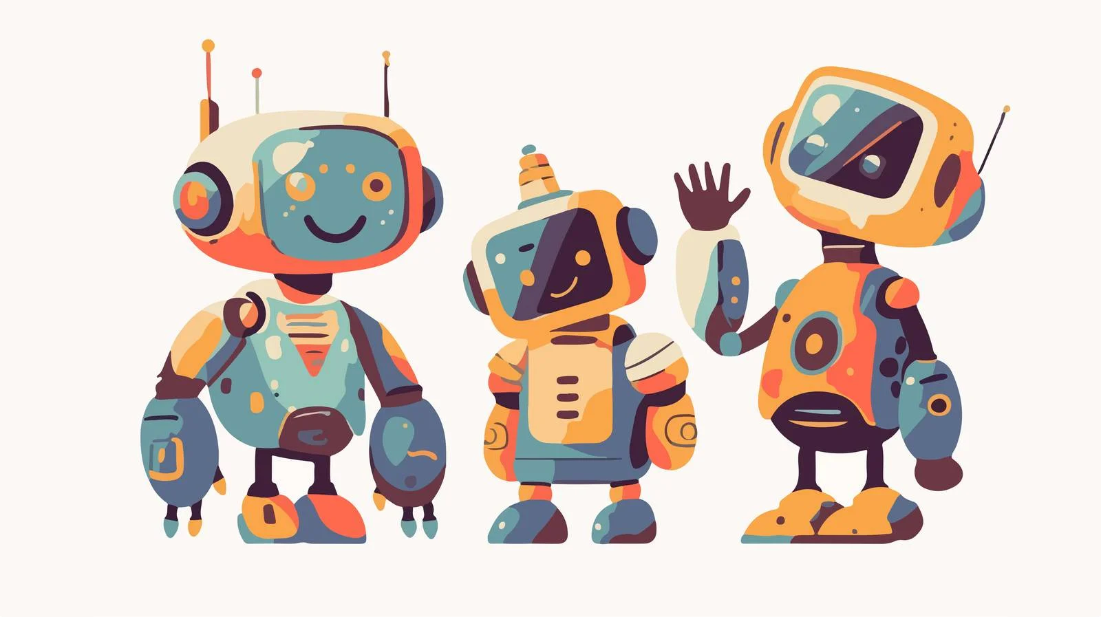 Cheerful Child-Like Robots Greeting with Joy — free download from Dotvec