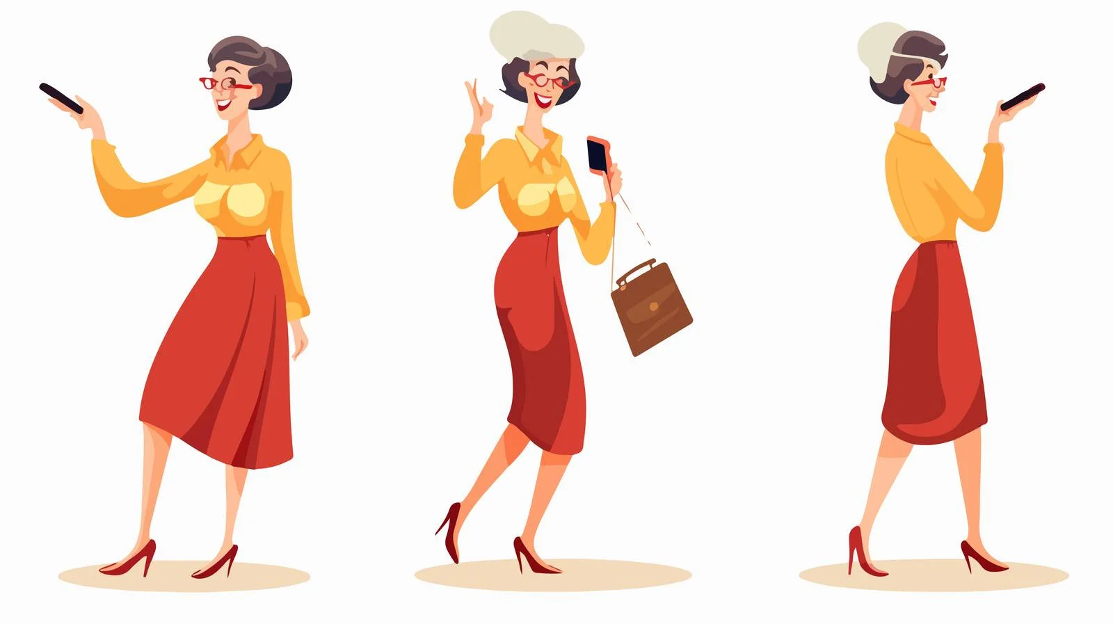 Joyful Woman Using Phone Cartoon Vector — free download from Dotvec