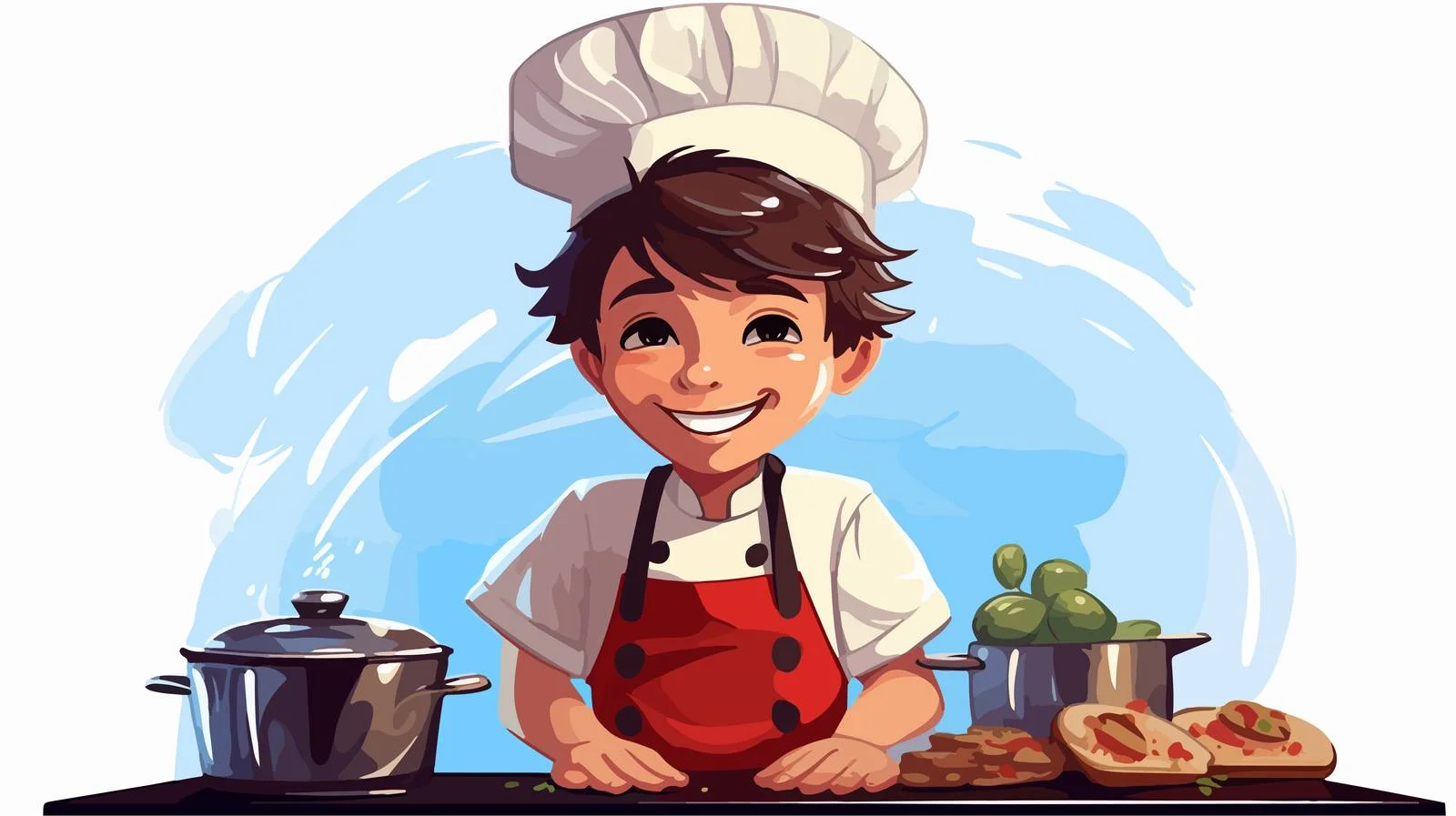 Joyful Kid Chef Cooking Cartoon Illustration — free download from Dotvec
