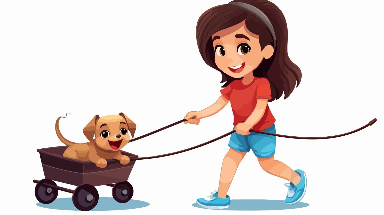 Child pulling toy cart with pet - Cartoon — free download from Dotvec