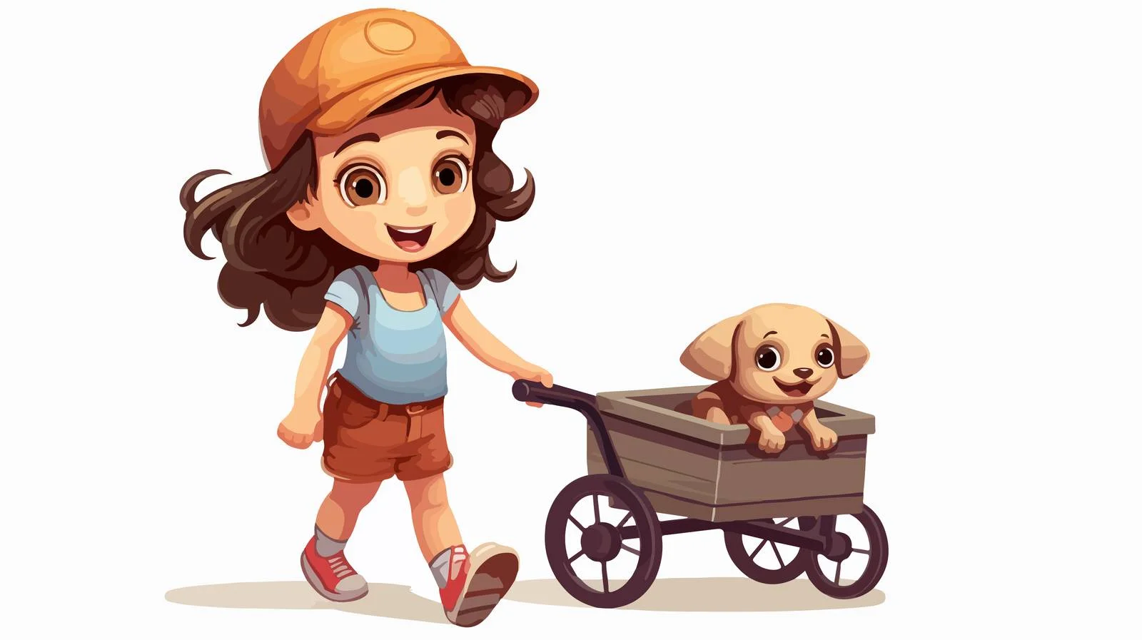 Joyful Girl Pulling Wagon with Toys — free download from Dotvec