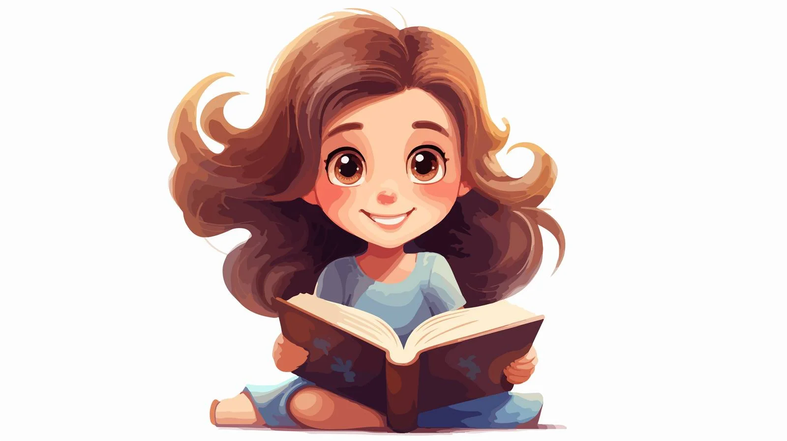 Cheerful Girl Studying with Book Cartoon — free download from Dotvec