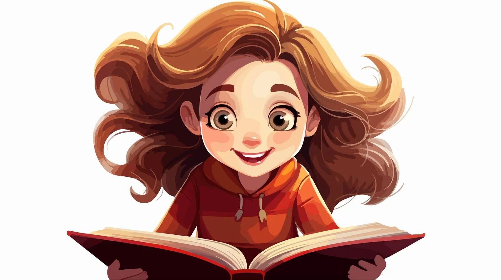 Joyful Girl Studying with Book Cartoon — free download from Dotvec