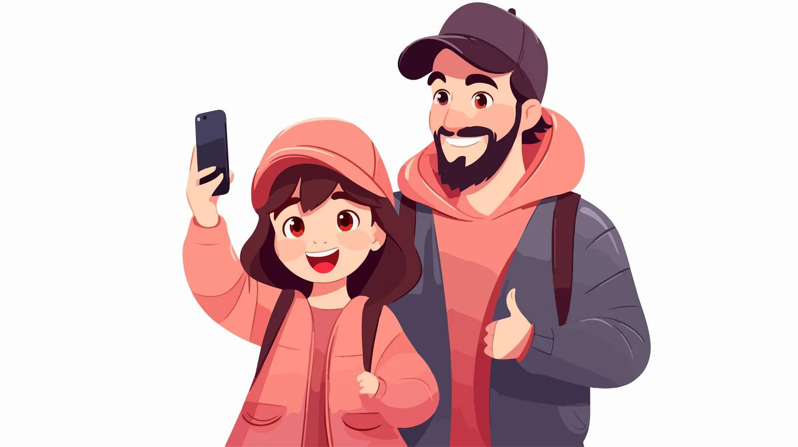 Smiling Child & Parent Phone Cartoon — free download from Dotvec