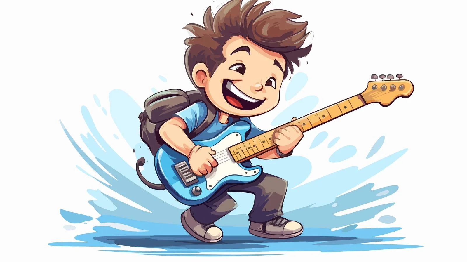 Joyful Kid Guitarist Cartoon Illustration — free download from Dotvec