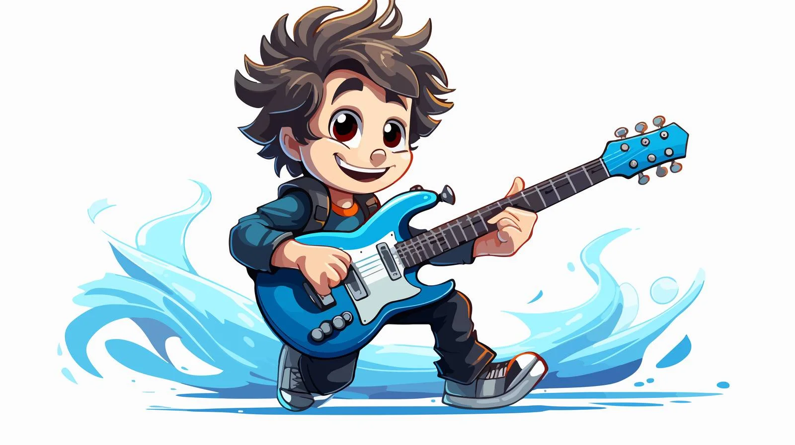 Cheerful Kid with Guitar Cartoon — free download from Dotvec