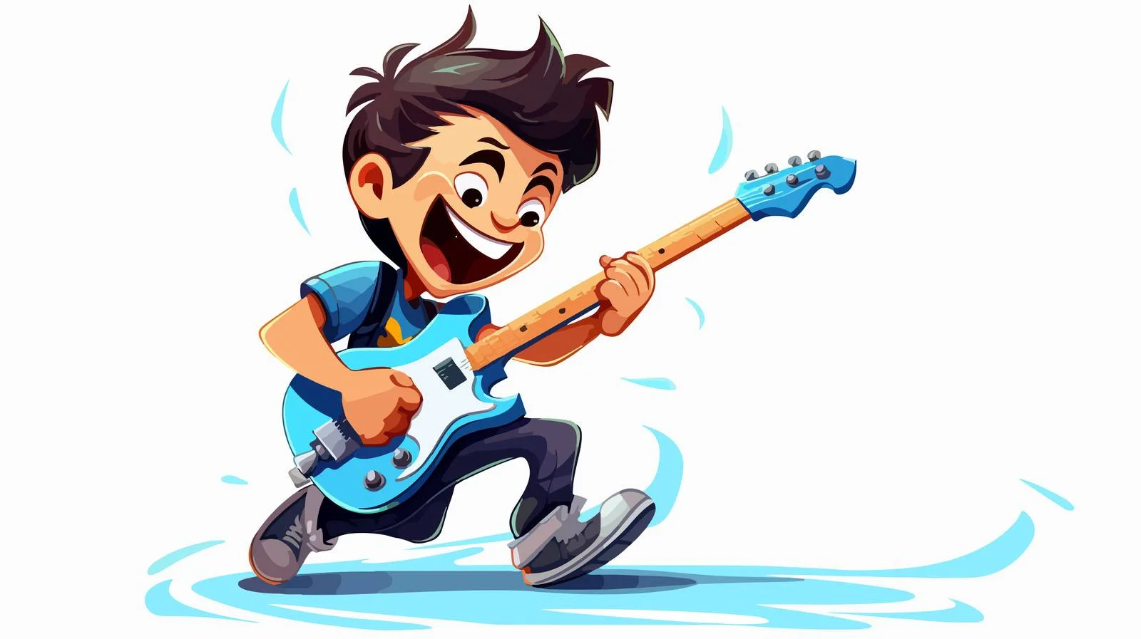 Joyful Kid Playing Electric Guitar Cartoon — free download from Dotvec