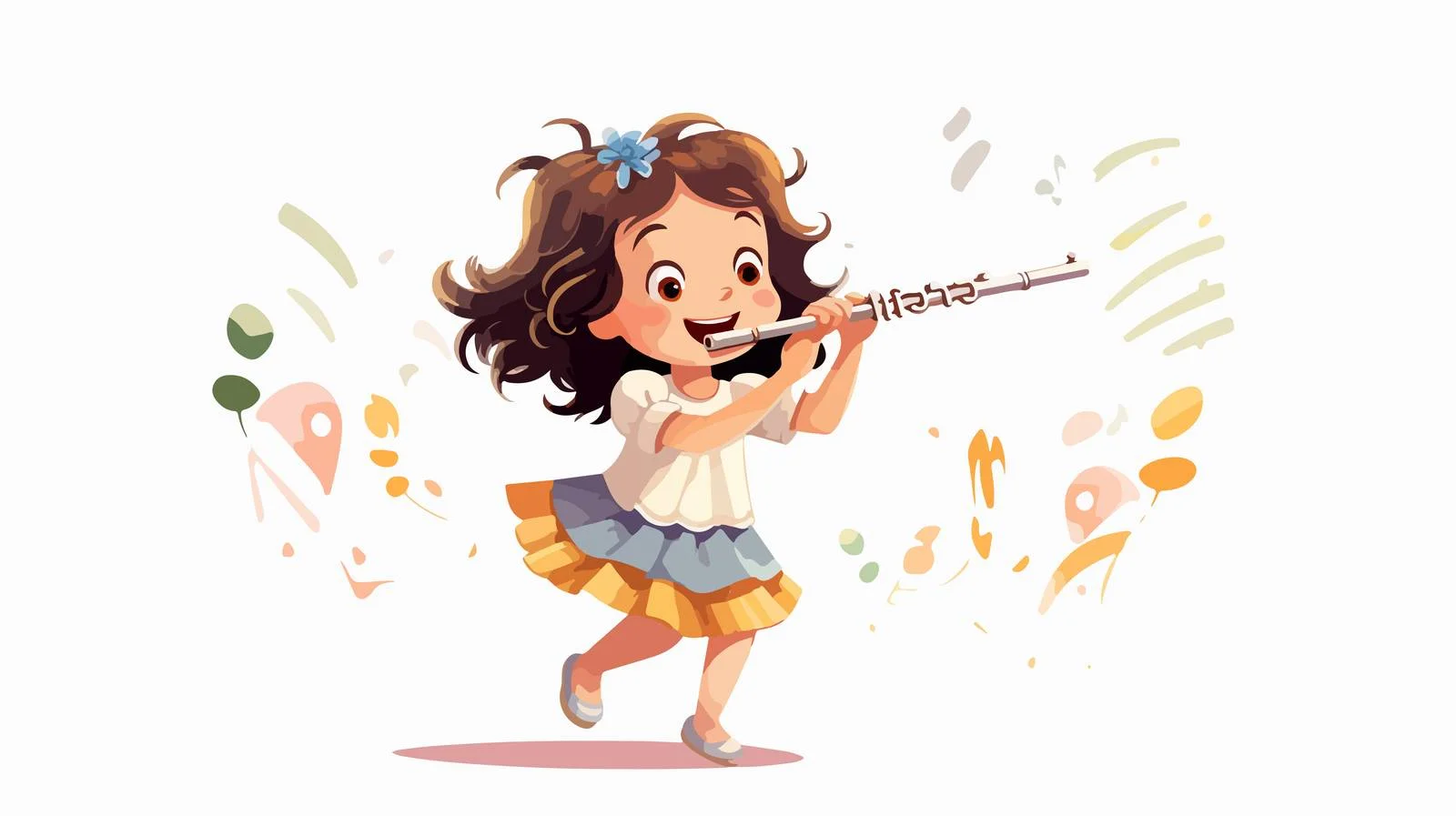 Joyful Kid Playing Flute Cartoon Illustration — free download from Dotvec