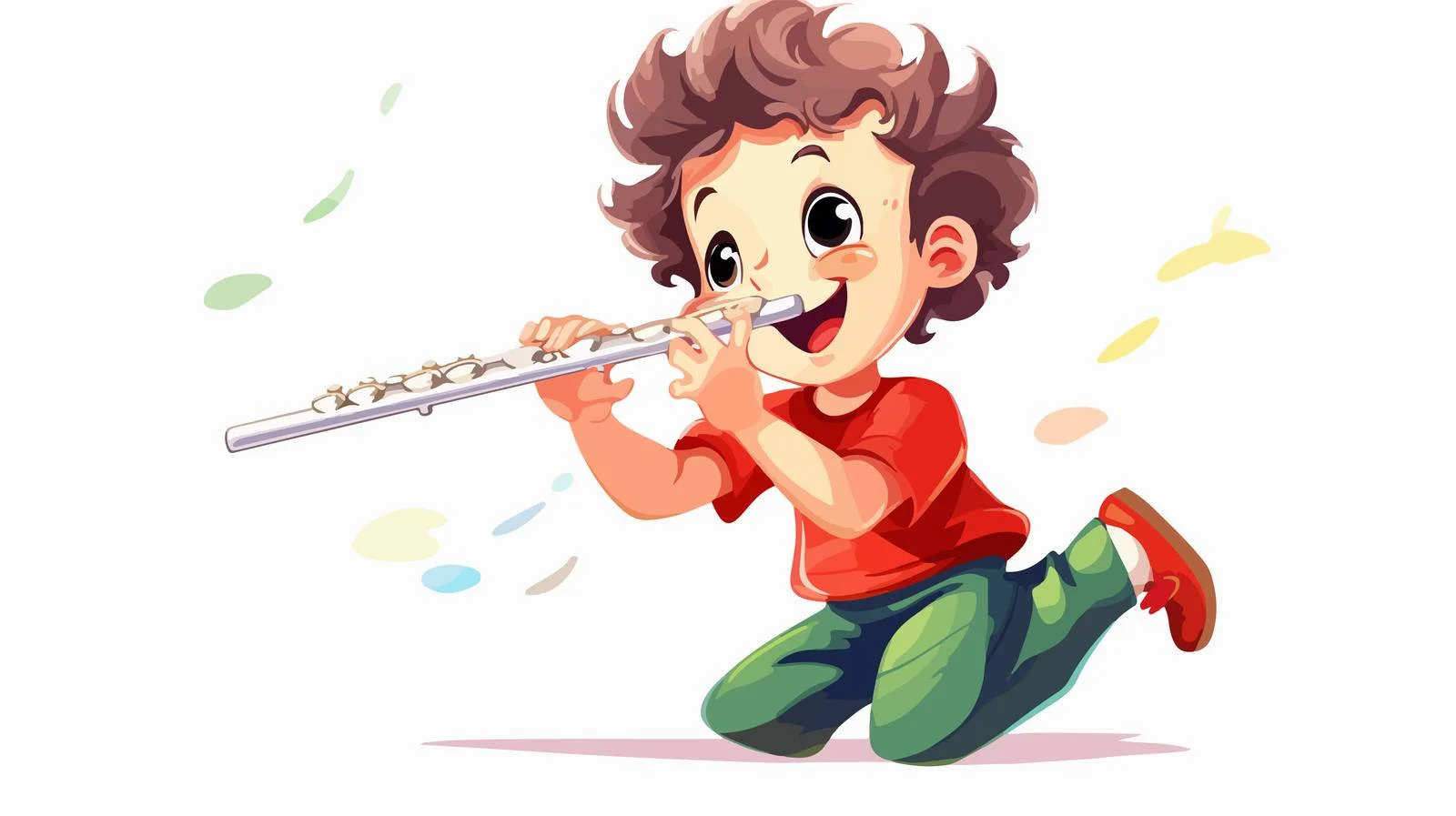 Joyful Kid Playing Flute Cartoon Illustration — free download from Dotvec