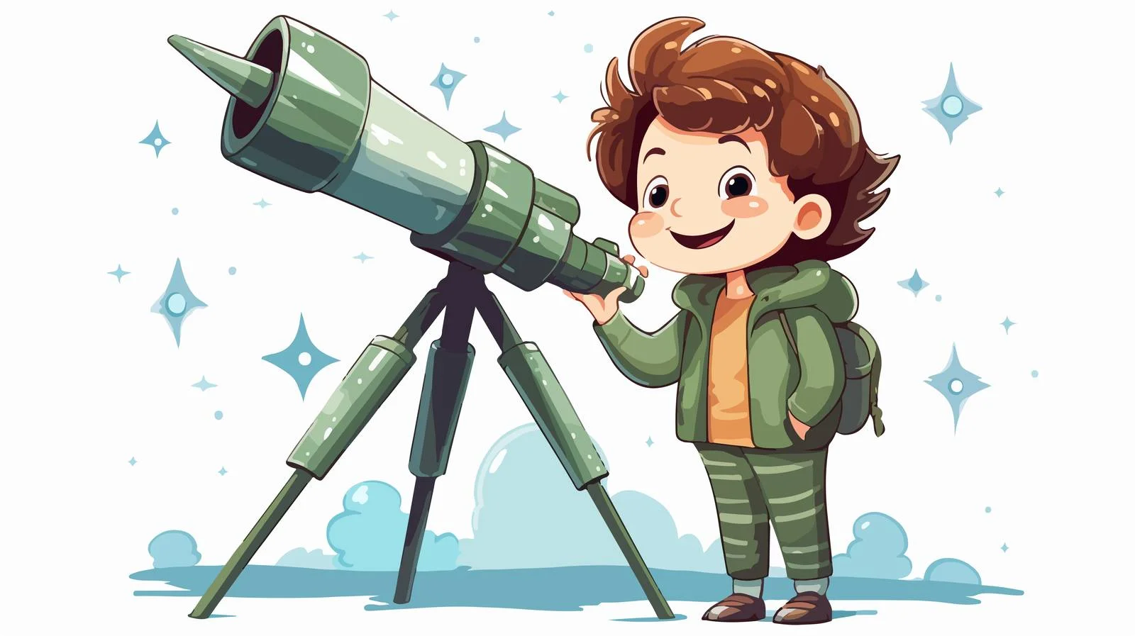 Young Astronomer with Telescope Cartoon Vector — free download from Dotvec