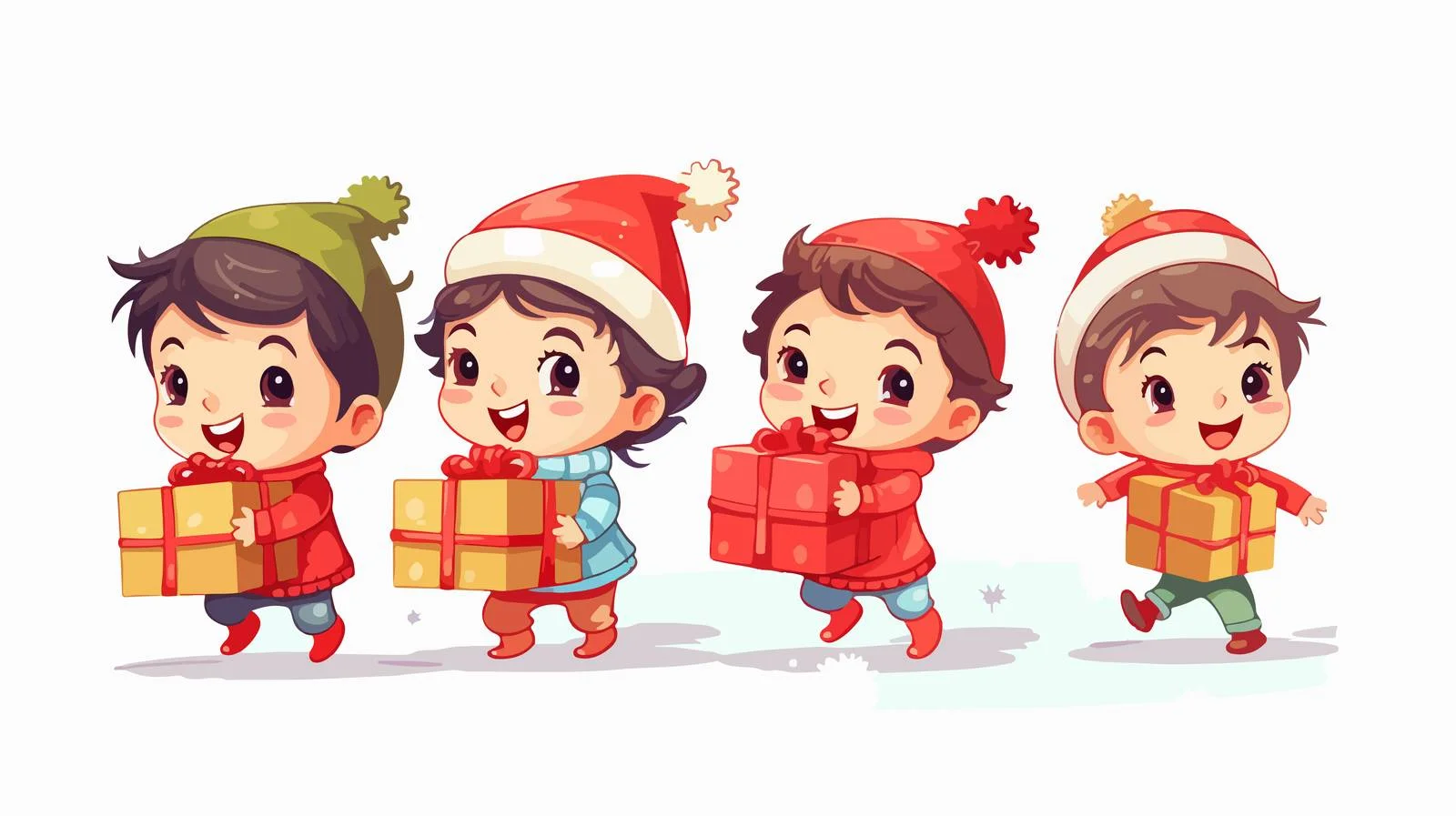 Cheerful Kids Christmas Gift Vector Illustration — free download from Dotvec