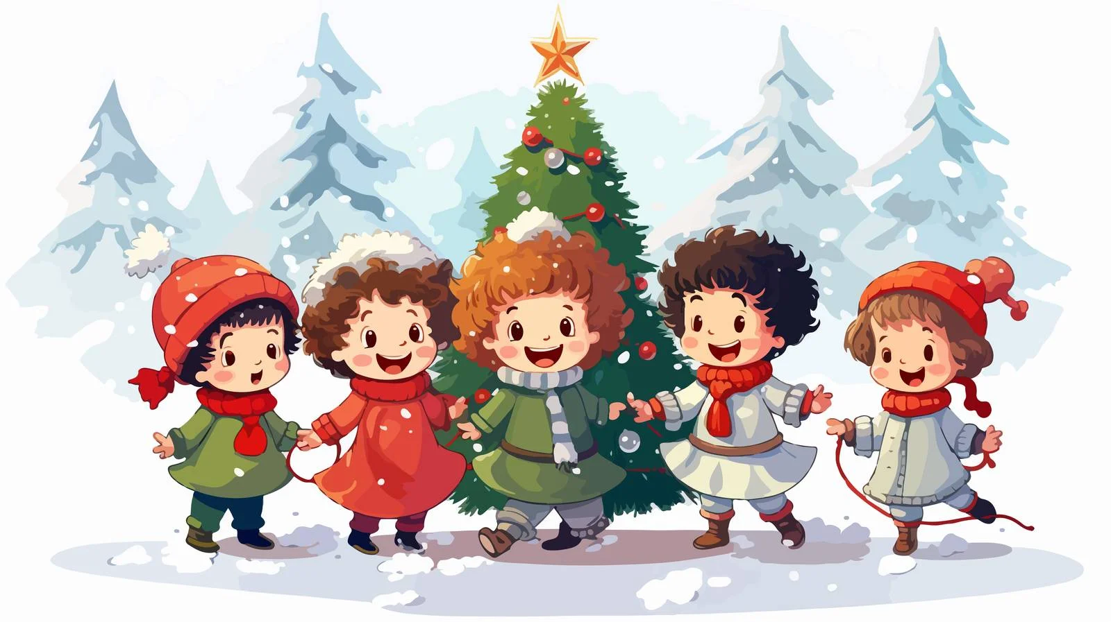 Cheerful Kids Winter Scene Illustration — free download from Dotvec