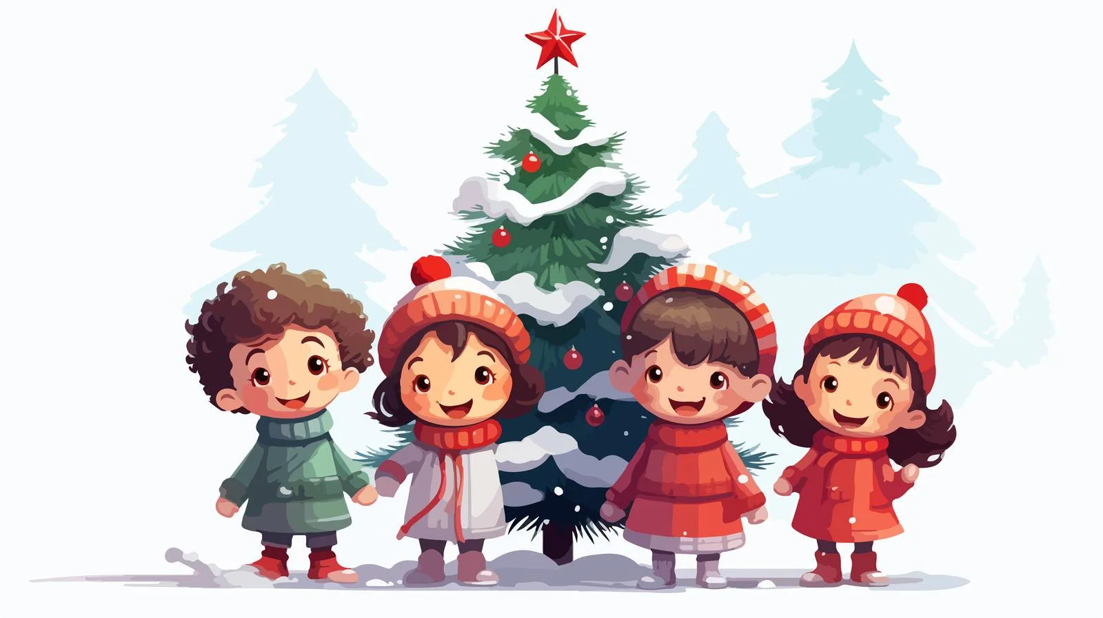 Cheerful Children Winter Scene Illustration — free download from Dotvec