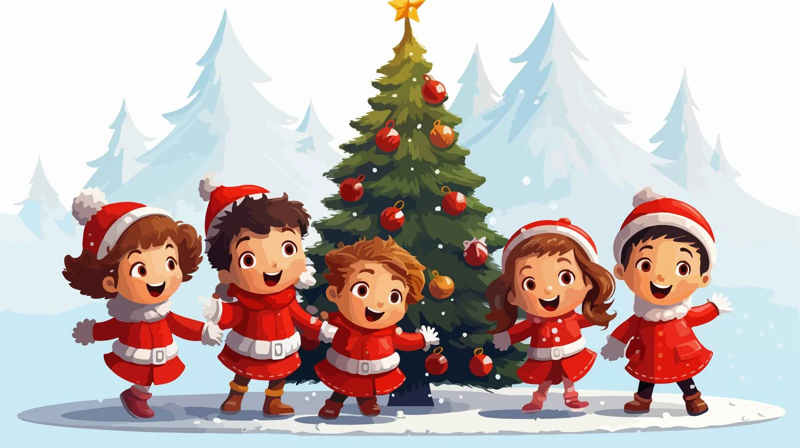 Joyful Kids Christmas Scene Illustration — free download from Dotvec