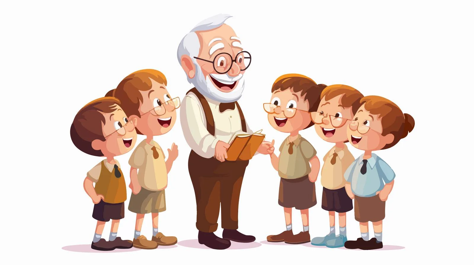 Joyful Children Listen Grandfather's Story Cartoon — free download from Dotvec