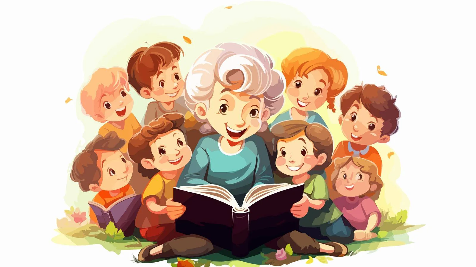 Joyful Kids Listen Family Tale Illustration — free download from Dotvec