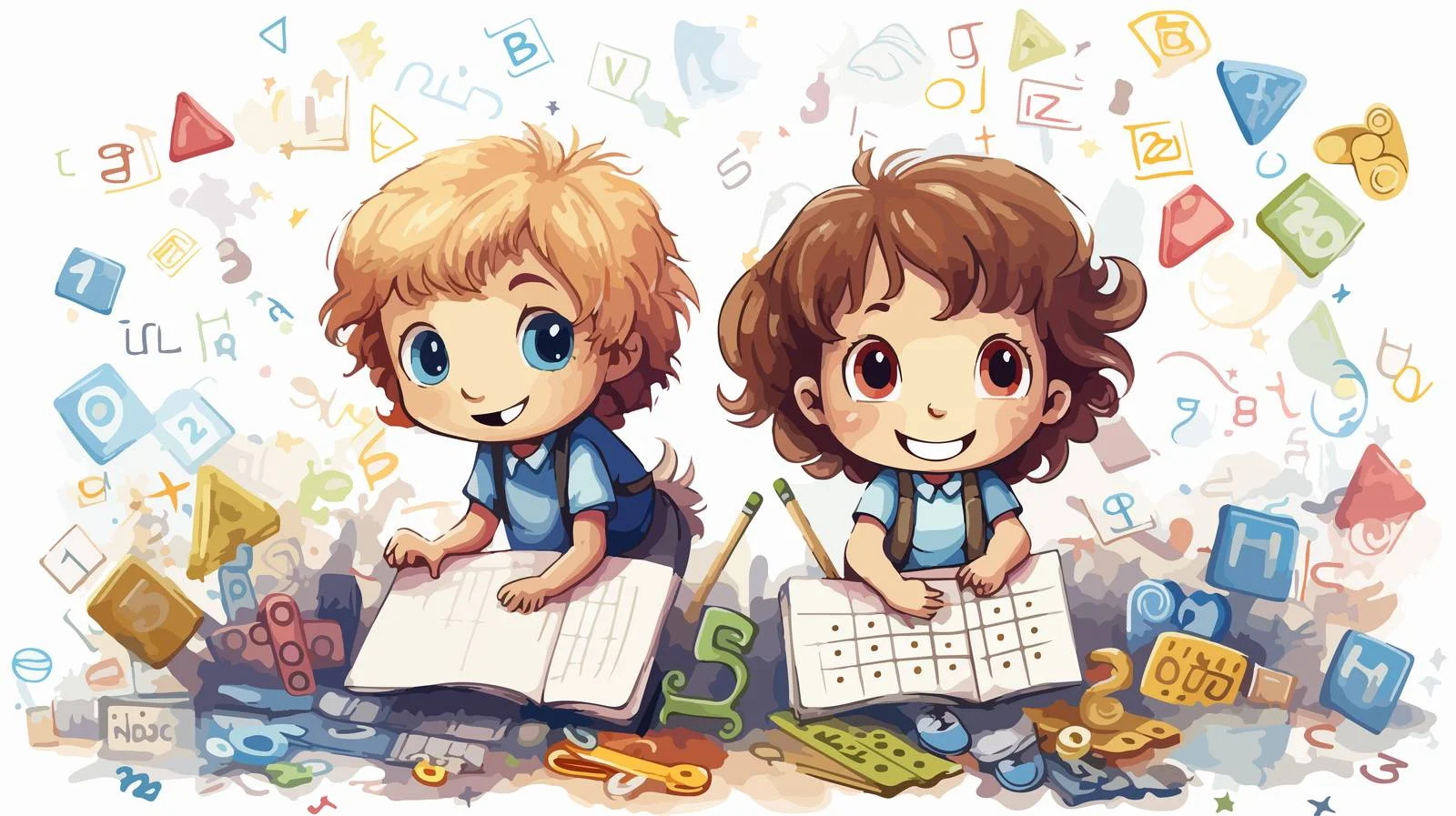 Math Learning Kids Cartoon Illustration — free download from Dotvec