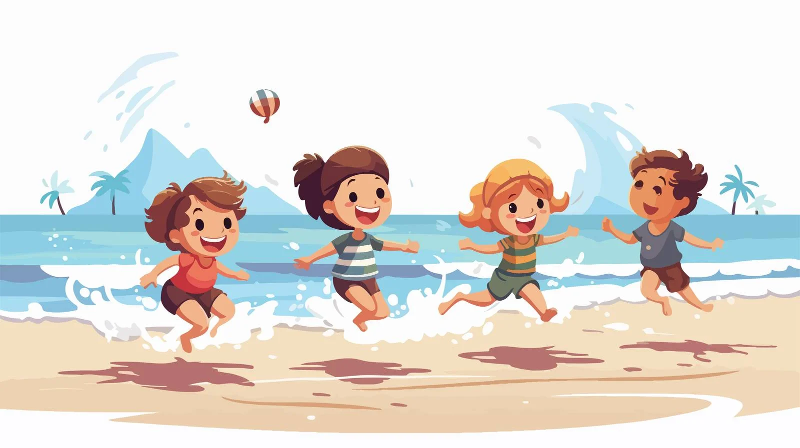 Joyful Kids Beach Cartoon Illustration — free download from Dotvec