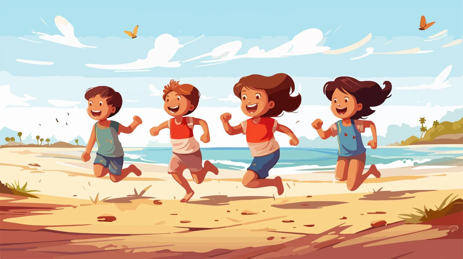 Cheerful Kids Beach Play Illustration — free download from Dotvec