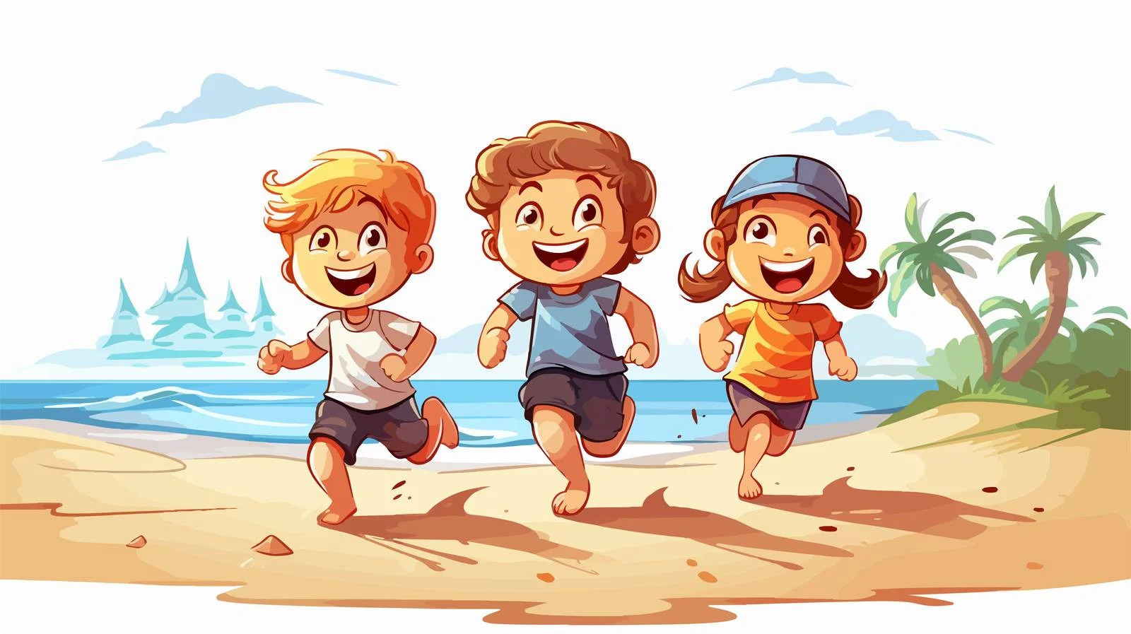 Joyful Kids Beach Cartoon Illustration — free download from Dotvec