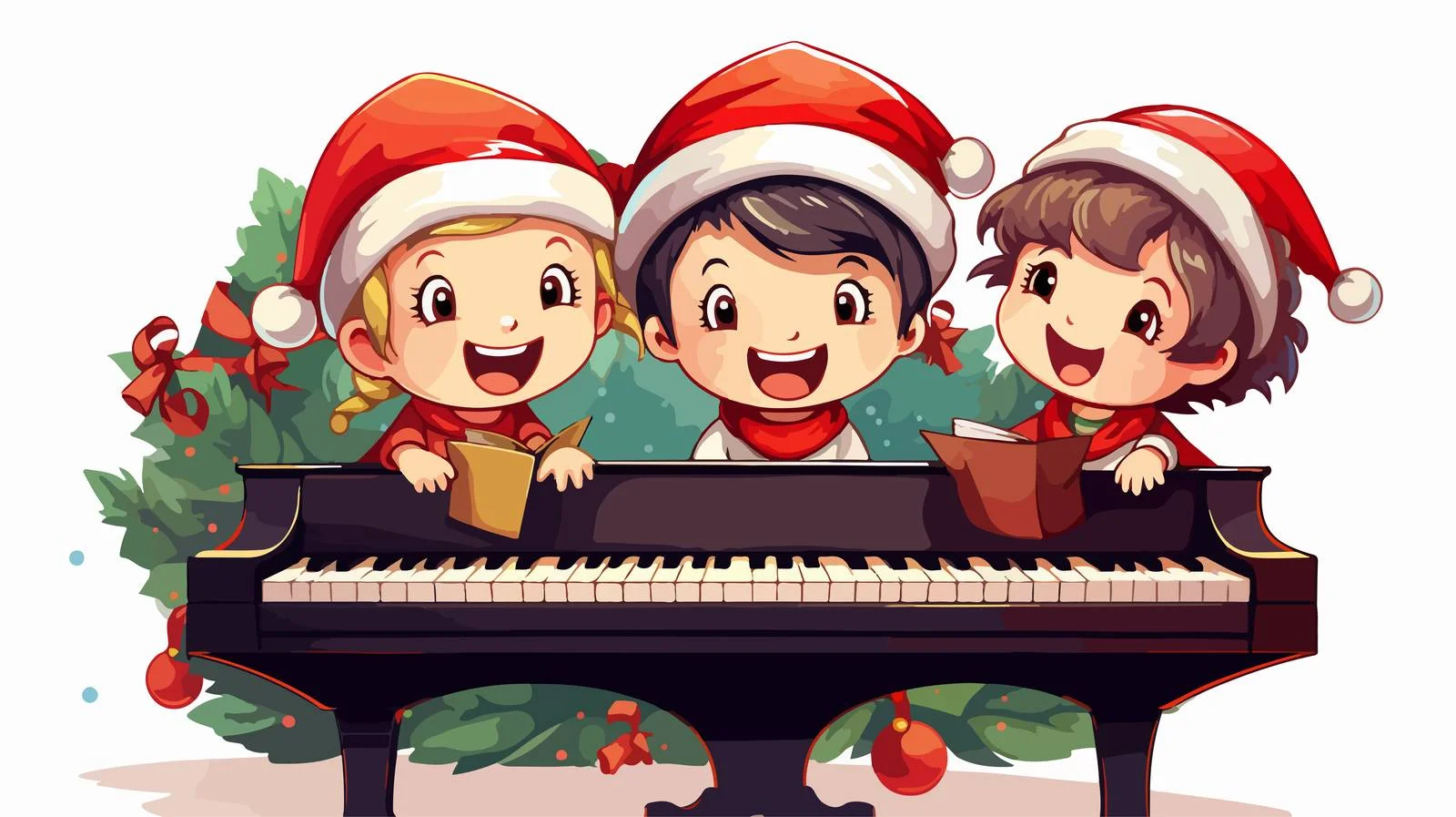 Cheerful Kids Christmas Carol Cartoon Illustration — free download from Dotvec