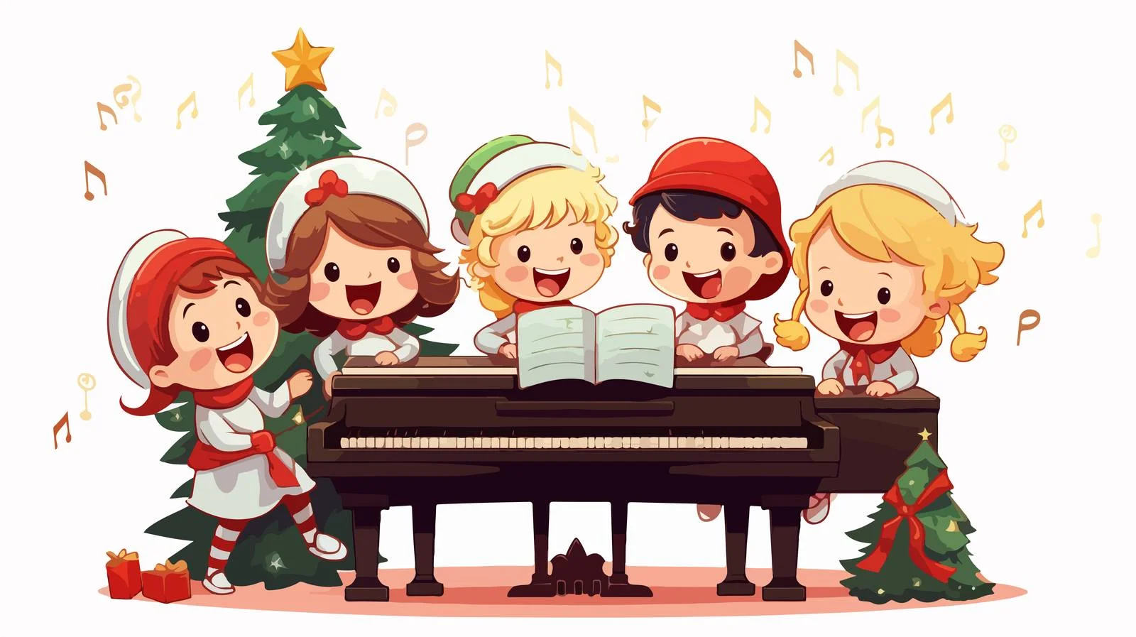 Joyful Kids Christmas Music Cartoon Vector — free download from Dotvec