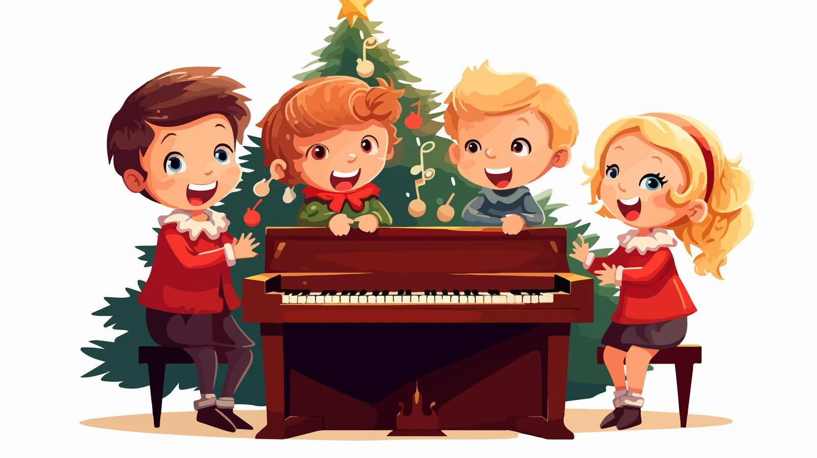 Christmas Kids Sing Piano Cartoon Vector — free download from Dotvec