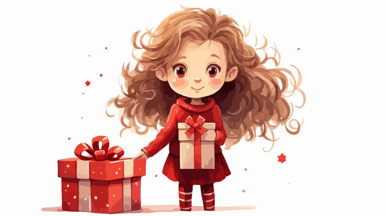 Cheerful girl with Christmas gift — free download from Dotvec
