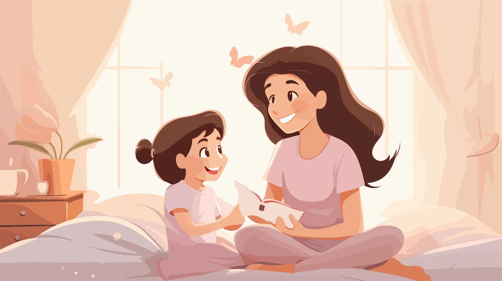 Mother Reading Bedtime Story to Daughter — free download from Dotvec