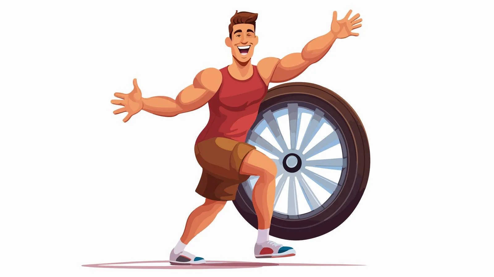 Energetic Man Flipping Wheel Cartoon Vector — free download from Dotvec