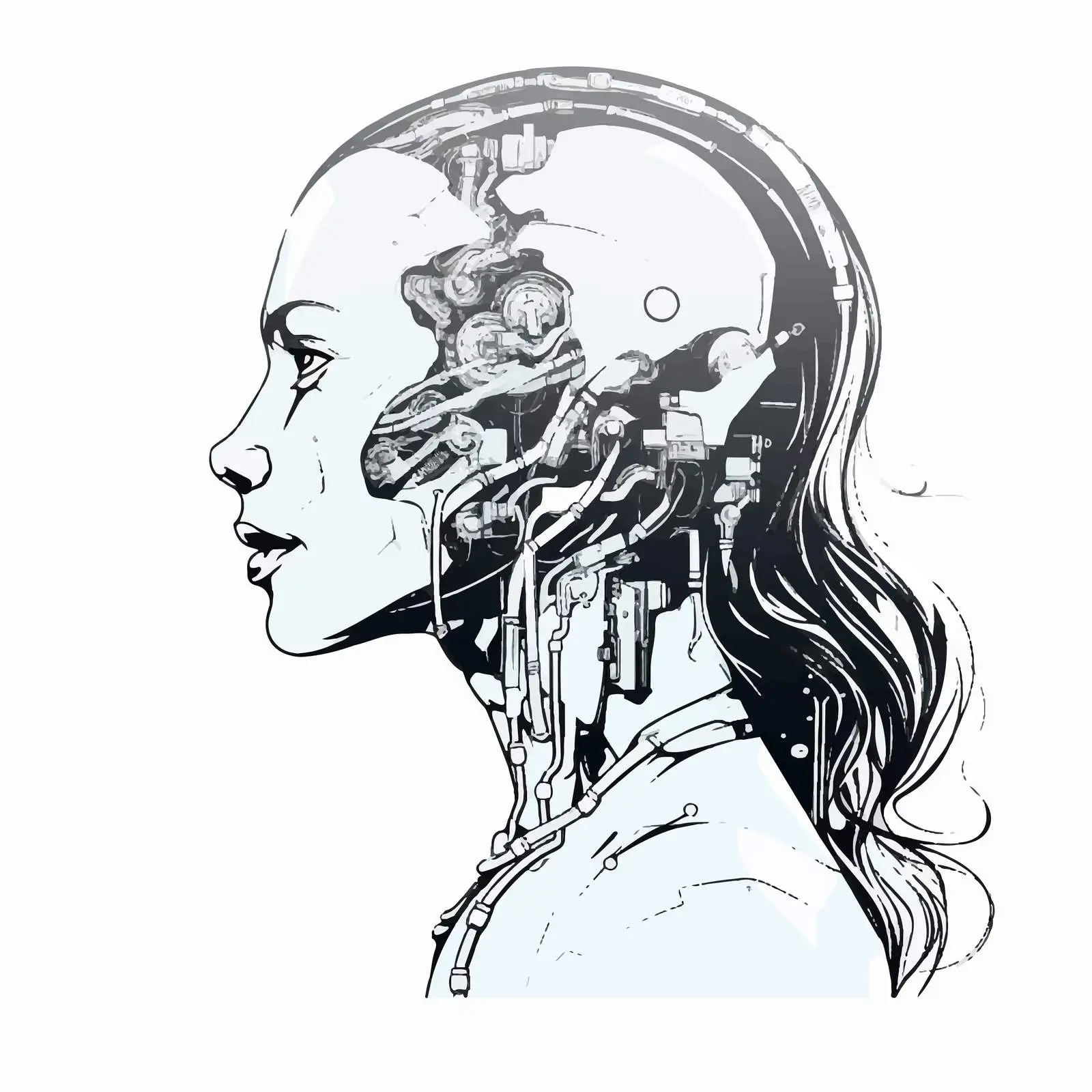 Elegant Female Cyborg Skull Silhouette Vector Art — free download from Dotvec