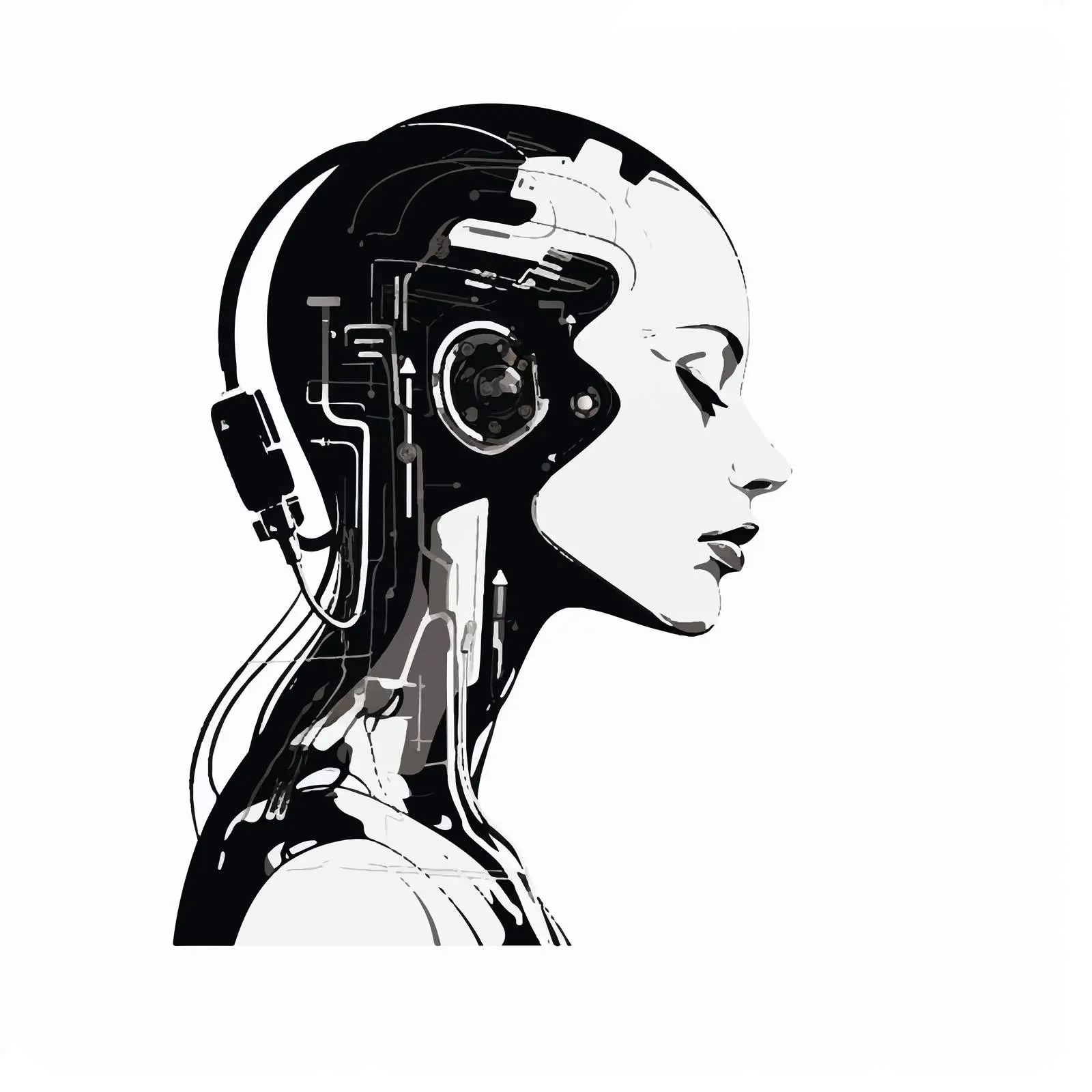 Female Cyborg Silhouette with Skull Profile — free download from Dotvec