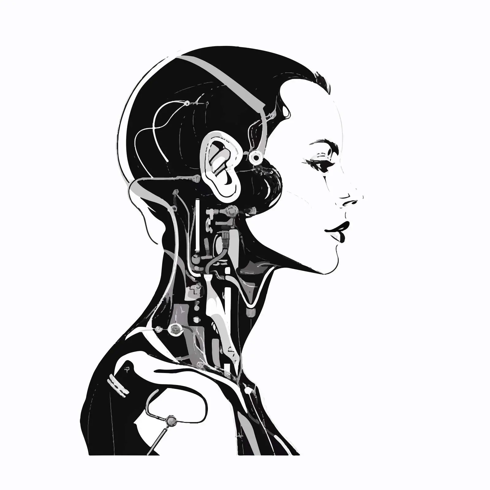 Elegant Female Cyborg Silhouette Profile Design — free download from Dotvec