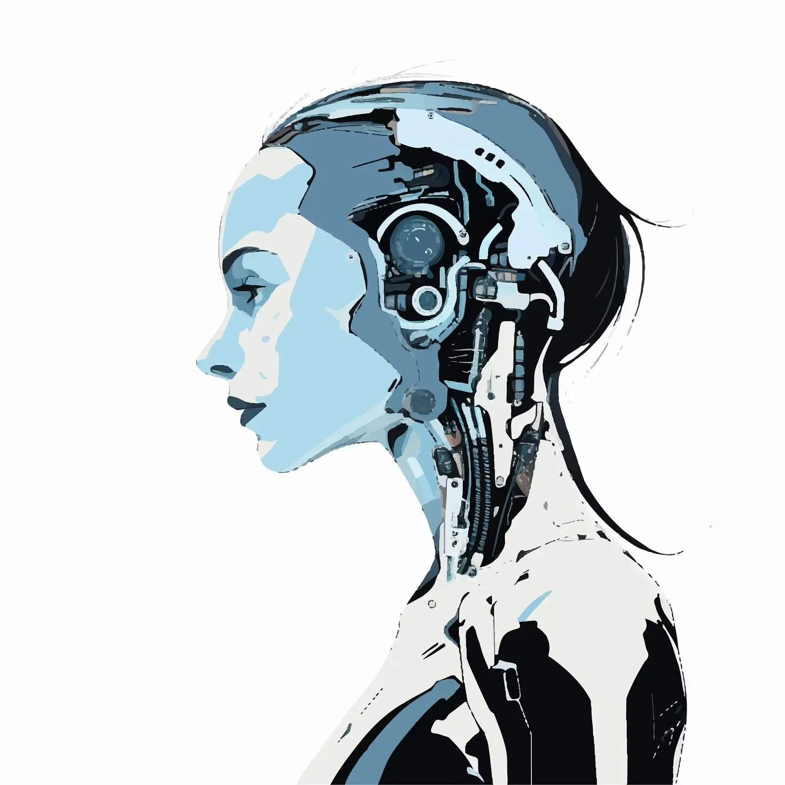 Female Cyborg Silhouette with Skull Profile — free download from Dotvec