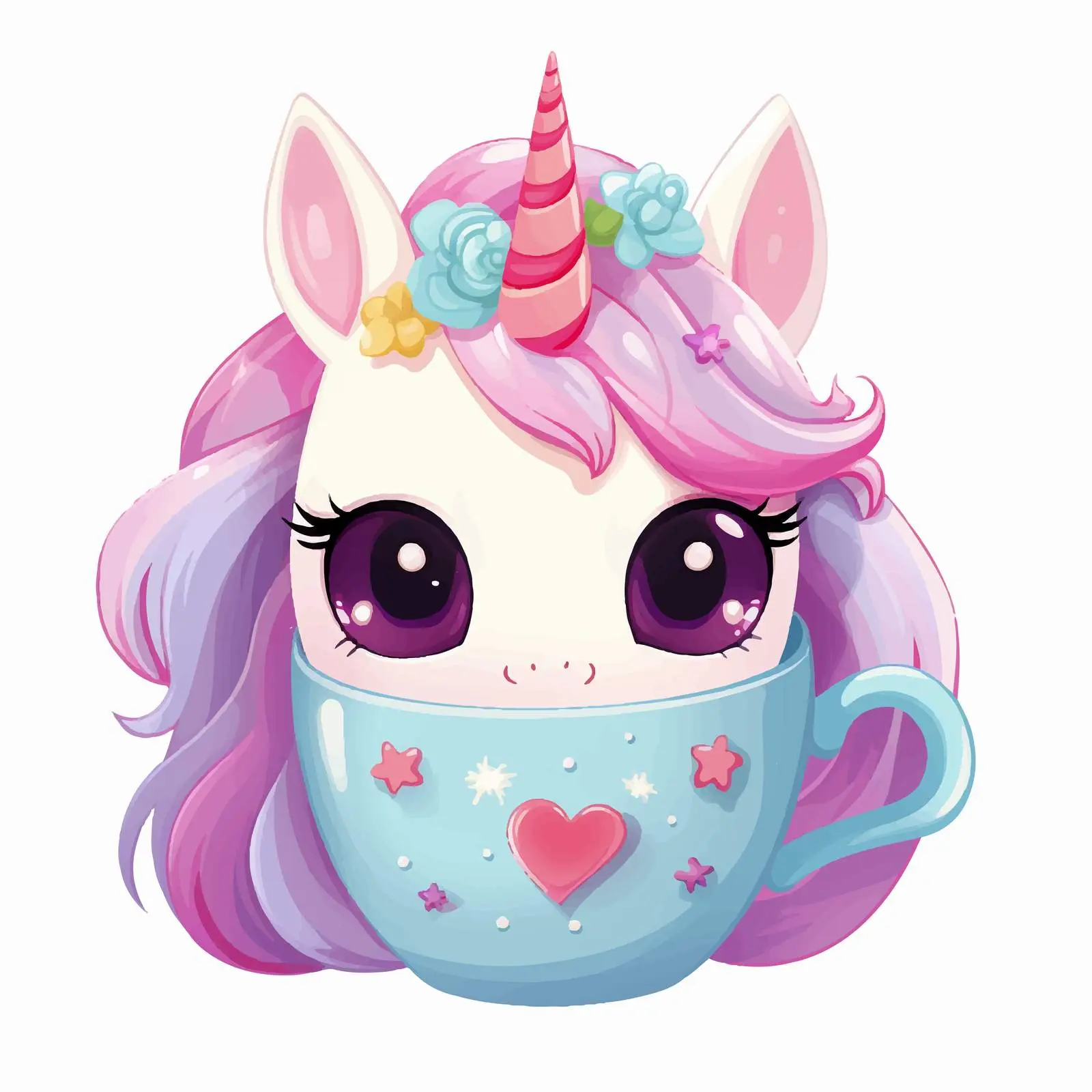 Cute Unicorn in Ceramic Cup Vector Illustration – free unicorn lover image from Dotvec