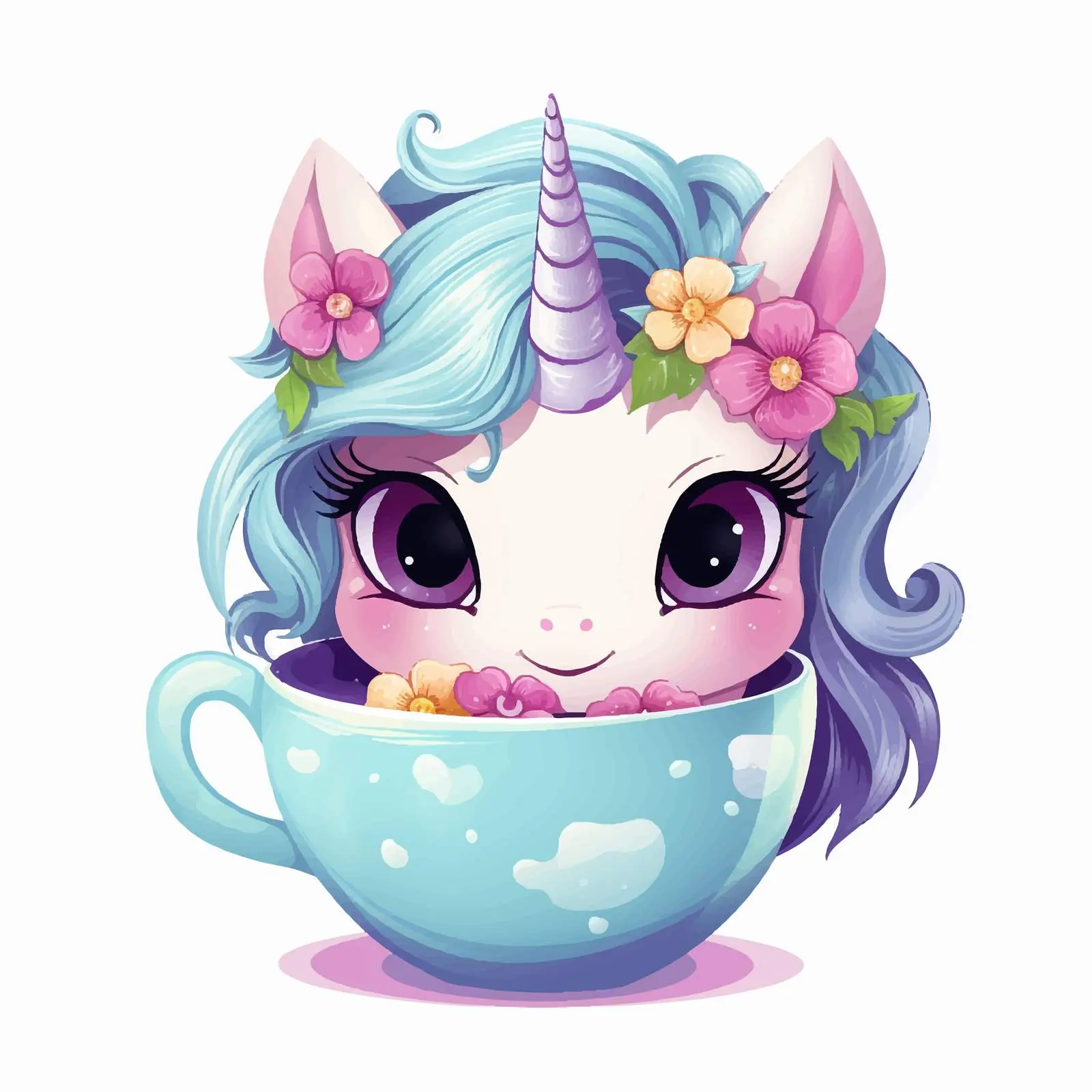 Cute Unicorn in Ceramic Cup Vector Illustration – free unicorn lover image from Dotvec