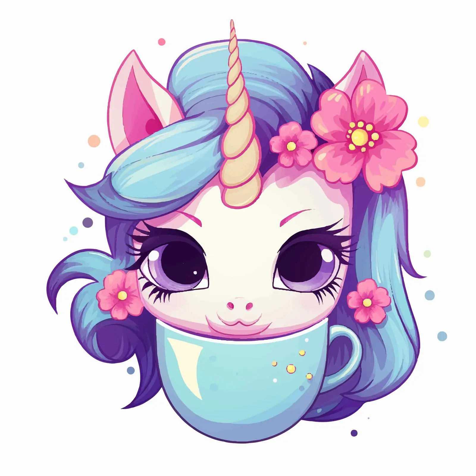 Cute Unicorn Fantasy in Ceramic Cup Vector – free unicorn lover image from Dotvec