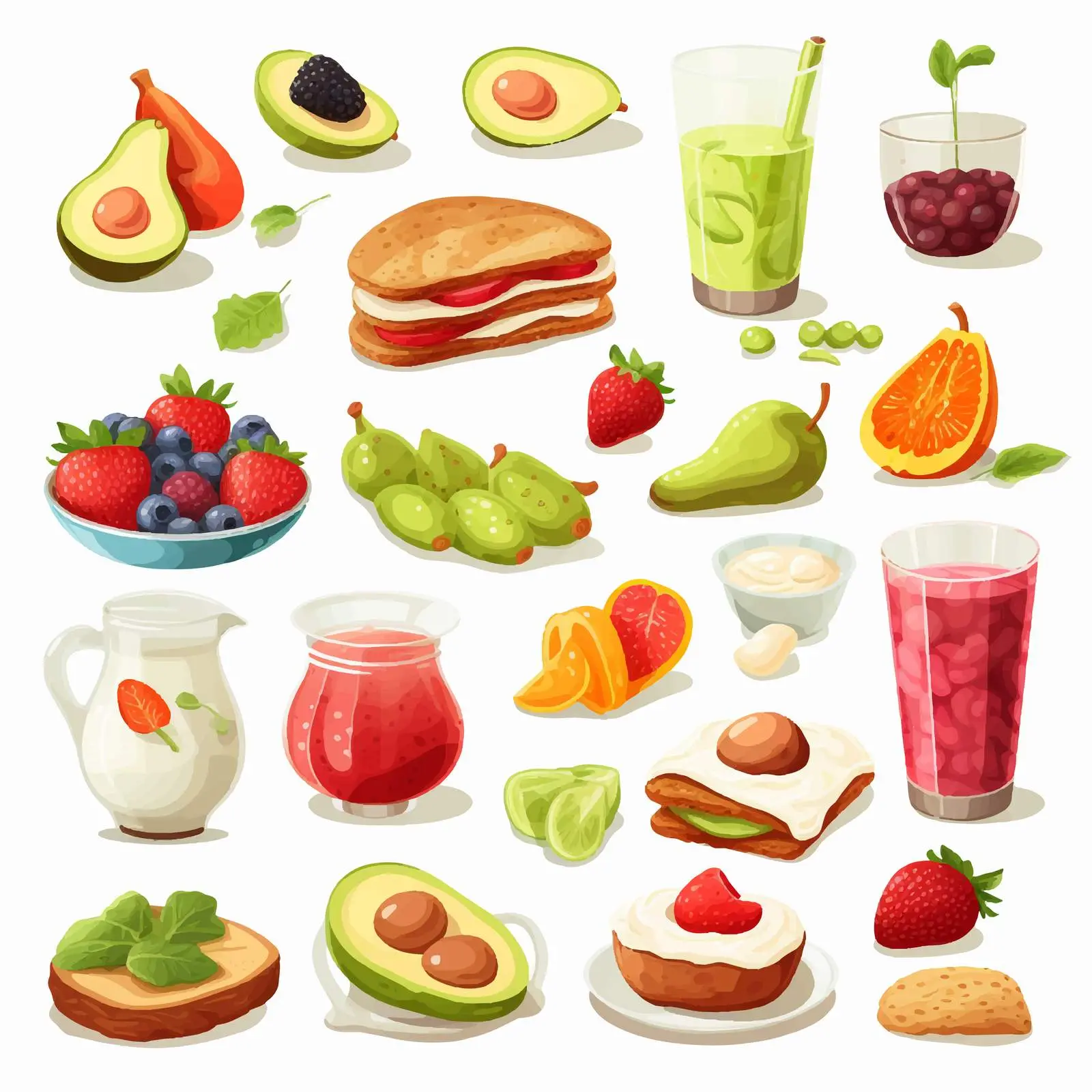 Healthy Breakfast Food Icons Collection – free fresh fruits image from Dotvec