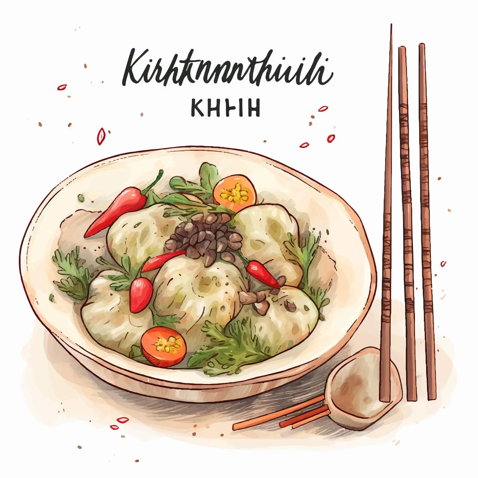 Khinkali with Chopsticks Healthy Cuisine Vector – free asian cuisine image from Dotvec