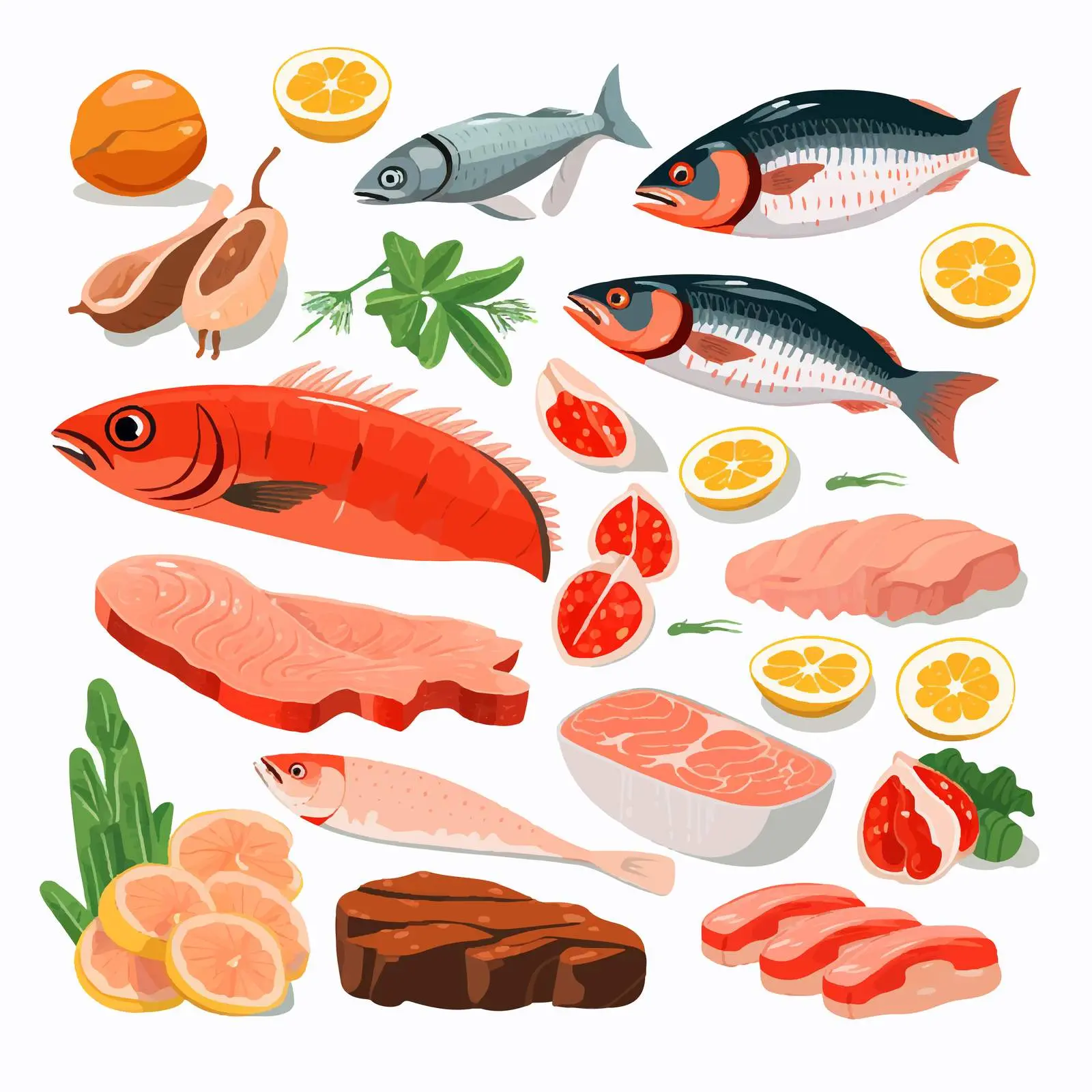 Healthy Seafood and Meat Grocery Set – free nutritional value image from Dotvec