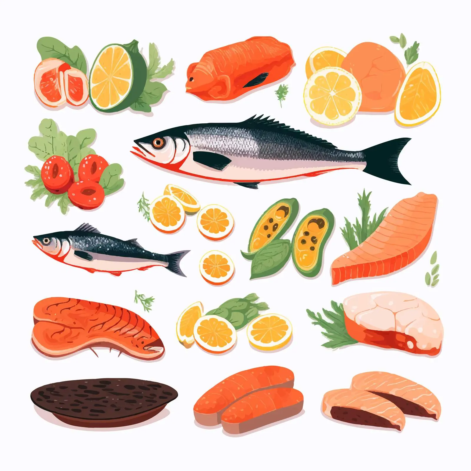 Healthy Seafood and Meat Grocery Set — free download from Dotvec