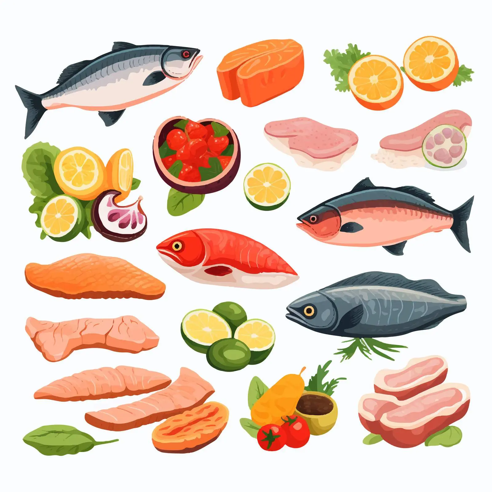 Healthy Seafood and Meat Grocery Collection — free download from Dotvec