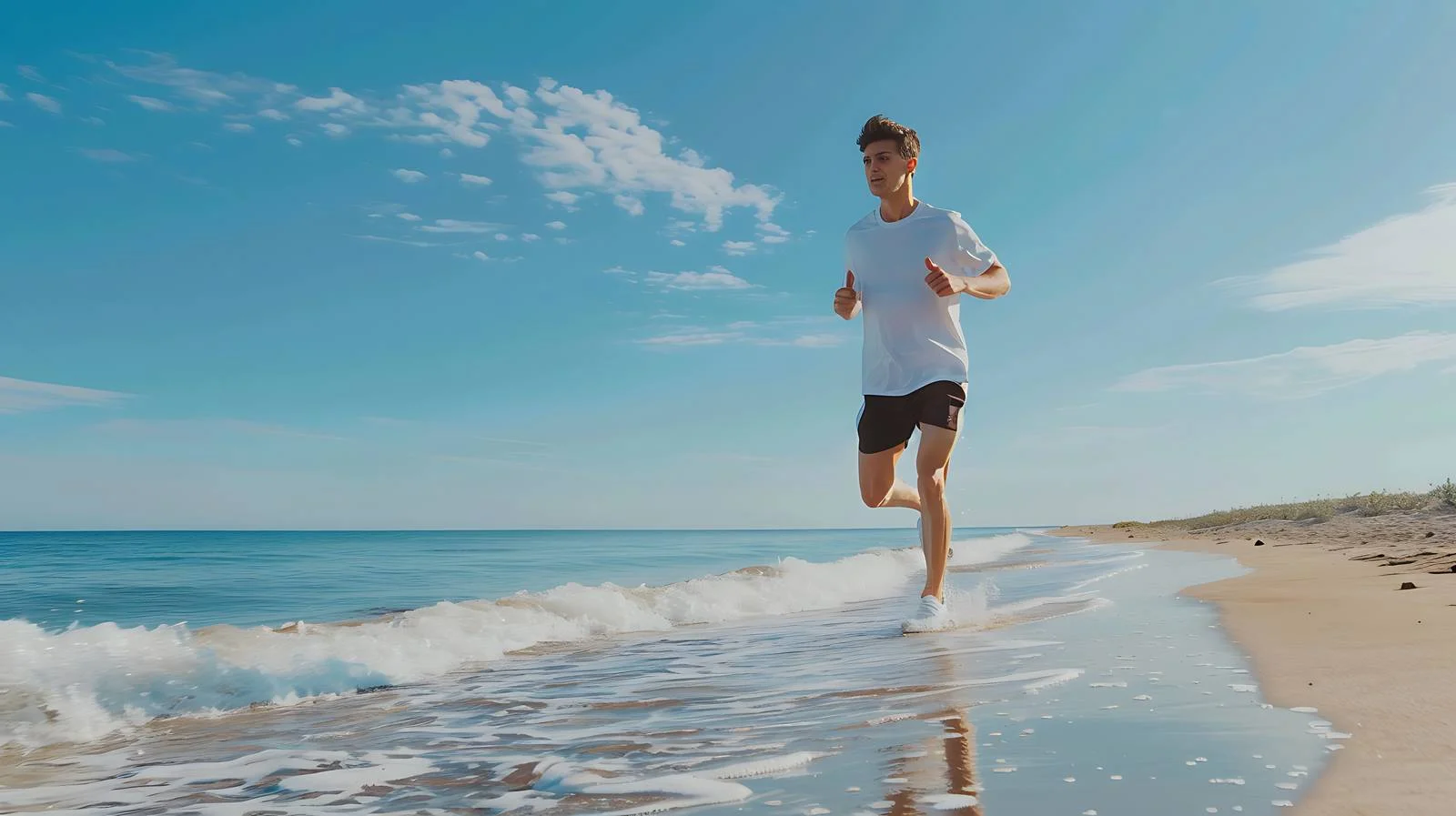 Active Lifestyle: Young Man Running at Seaside — free download from Dotvec