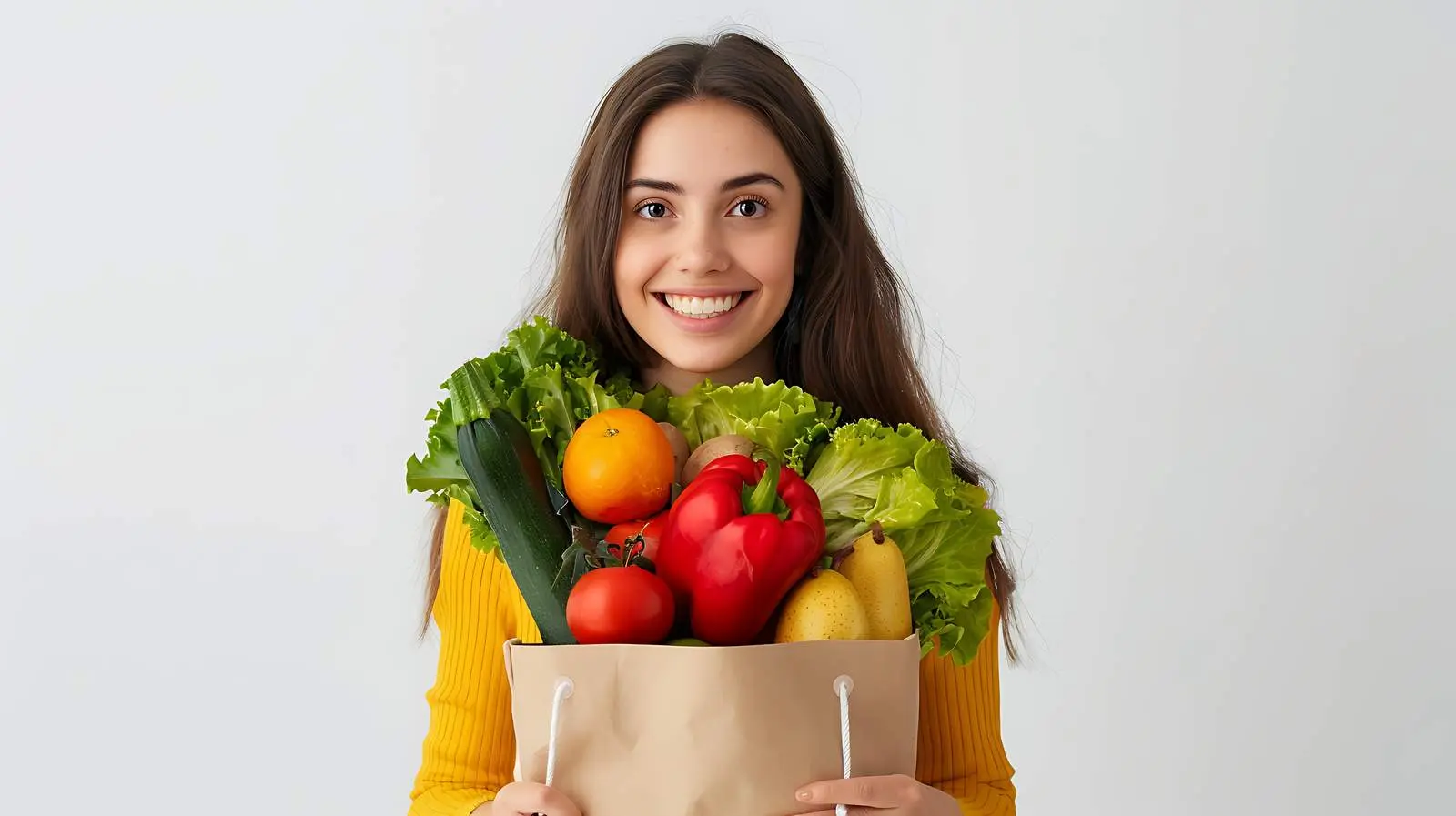 Happy Woman with Paper Shopping Bag – free positive vibes image from Dotvec